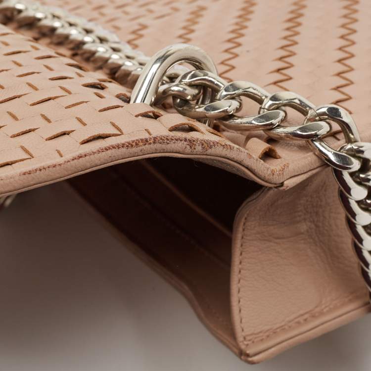 مملوكة مسبقًا Prada Beige Madras Woven Leather Chain Flap Bag