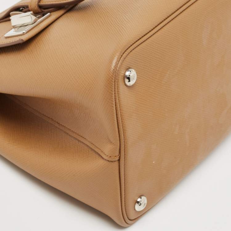 Pre Owned Prada Beige Saffiano Lux Leather Top Handle Bag