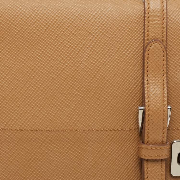 Pre Owned Prada Beige Saffiano Lux Leather Top Handle Bag