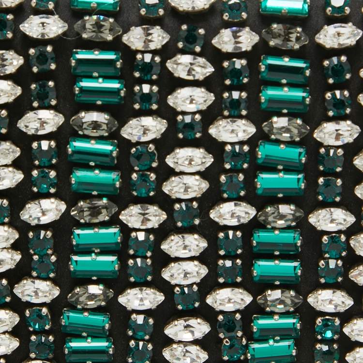 Pre Owned Prada Black Satin Embellished Crystals Clutch