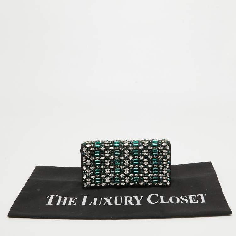 Pre Owned Prada Black Satin Embellished Crystals Clutch