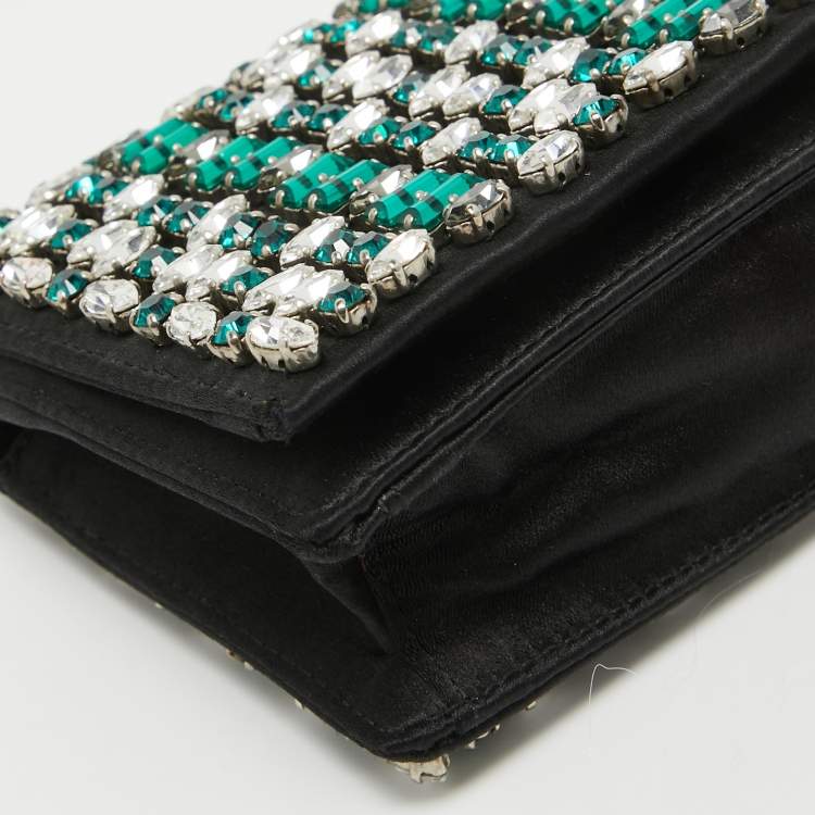 Pre Owned Prada Black Satin Embellished Crystals Clutch