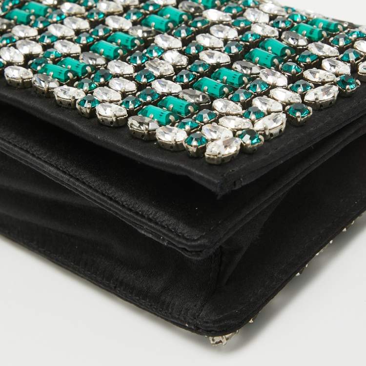 Pre Owned Prada Black Satin Embellished Crystals Clutch