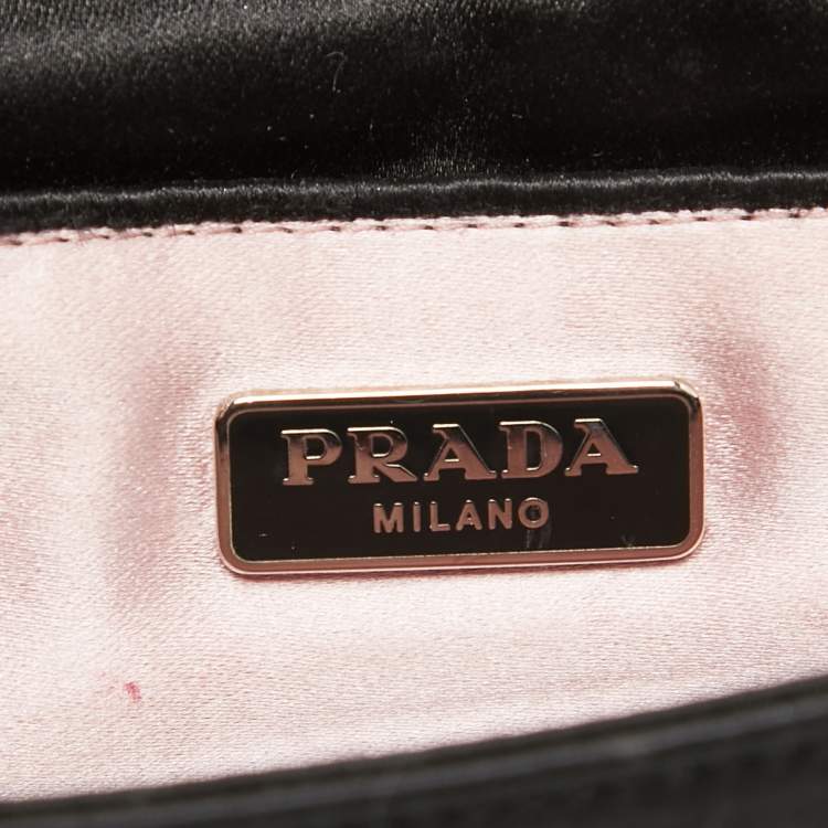 Pre Owned Prada Black Satin Embellished Crystals Clutch