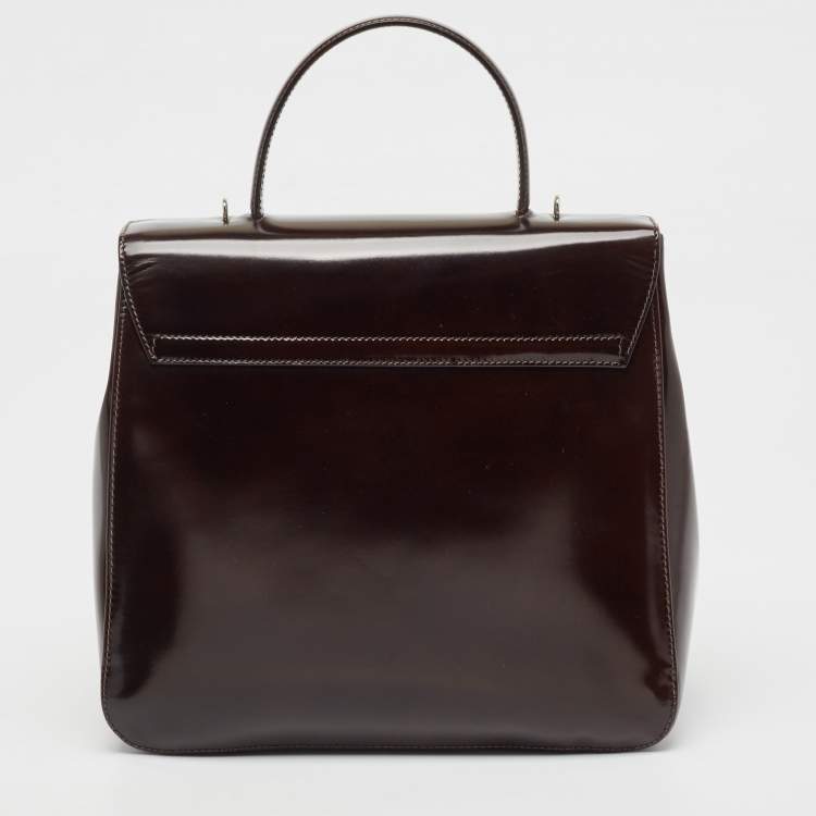 Pre Owned Prada Brown Leather Flap Top Handle Bag