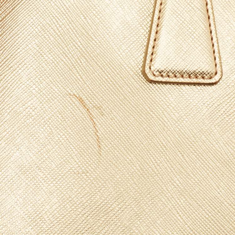 Pre Owned Prada Gold Saffiano Lux Leather Small Double Zip Tote