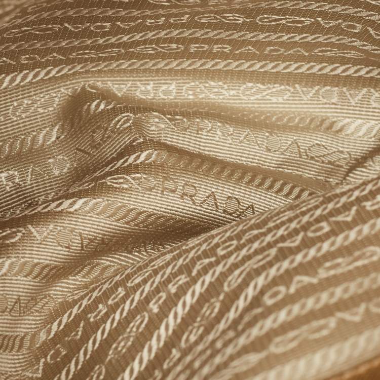 Pre Owned Prada Gold Saffiano Lux Leather Small Double Zip Tote