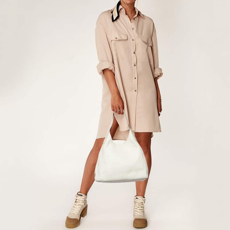 Pre Owned Prada White Vitello Daino Leather Hobo