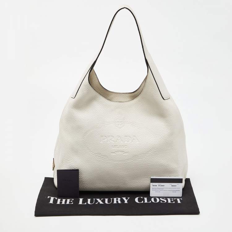 Pre Owned Prada White Vitello Daino Leather Hobo
