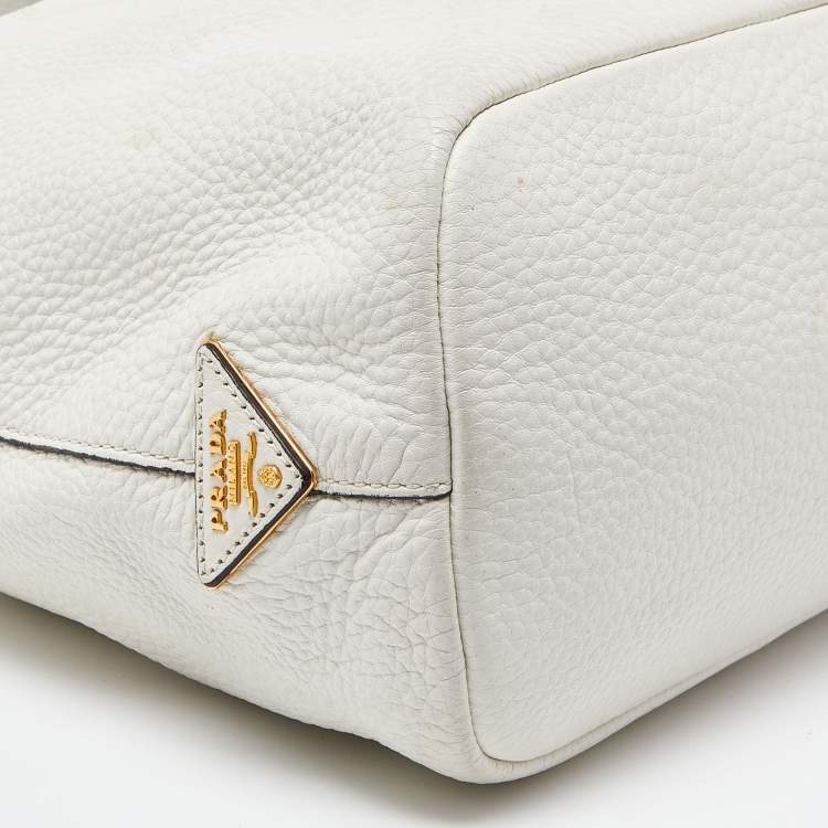 Pre Owned Prada White Vitello Daino Leather Hobo