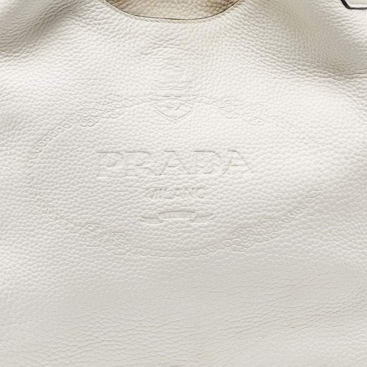 Pre Owned Prada White Vitello Daino Leather Hobo