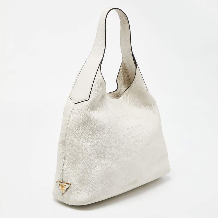 Pre Owned Prada White Vitello Daino Leather Hobo