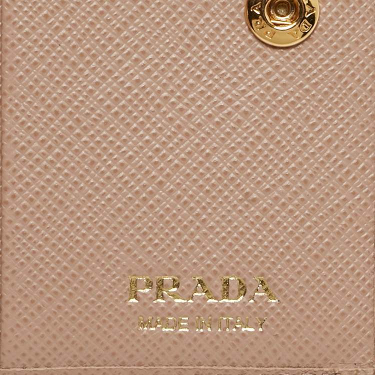 مملوكة مسبقًا Prada Beige Saffiano Leather Card Holder with Strap 
