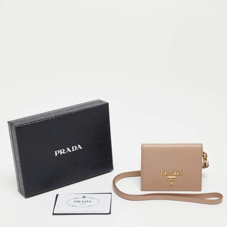مملوكة مسبقًا Prada Beige Saffiano Leather Card Holder with Strap 