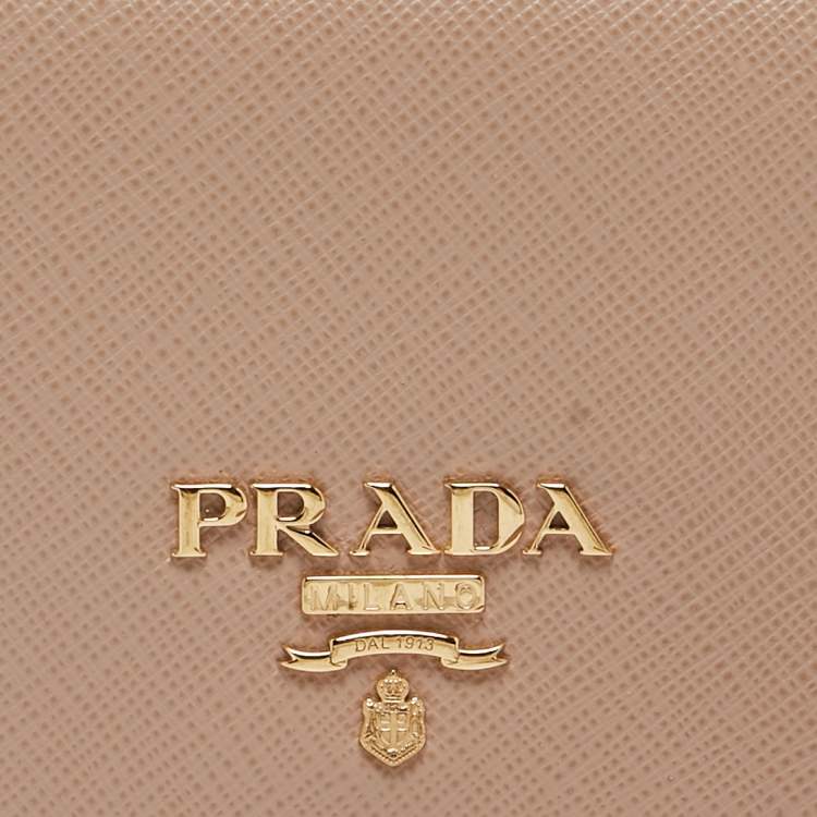 مملوكة مسبقًا Prada Beige Saffiano Leather Card Holder with Strap 