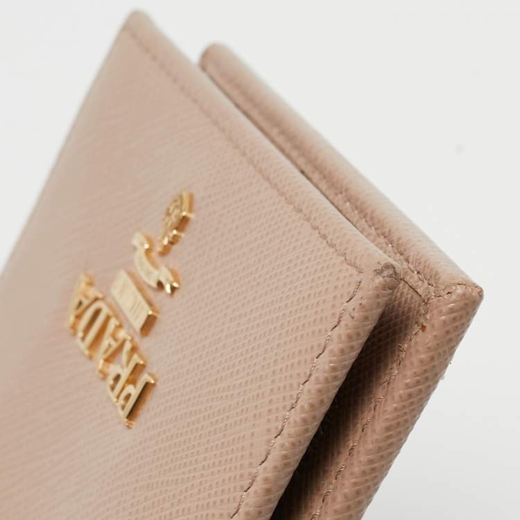 مملوكة مسبقًا Prada Beige Saffiano Leather Card Holder with Strap 