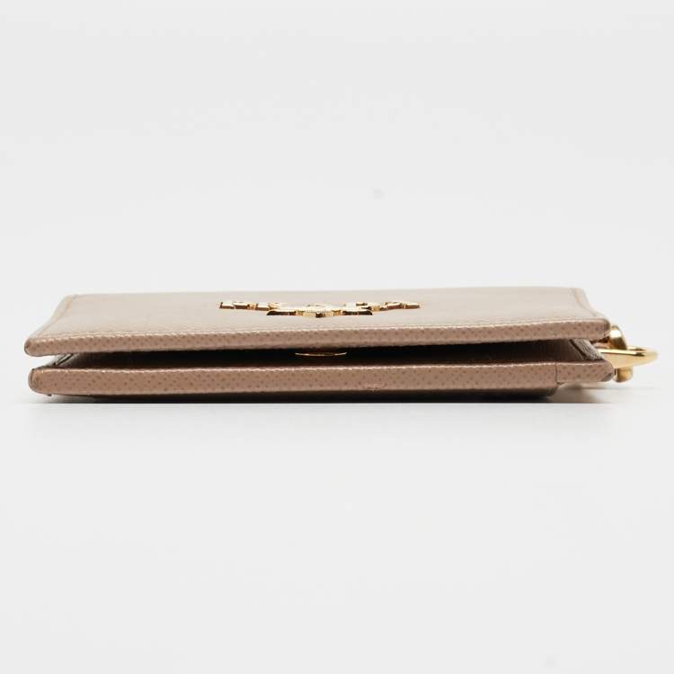 مملوكة مسبقًا Prada Beige Saffiano Leather Card Holder with Strap 