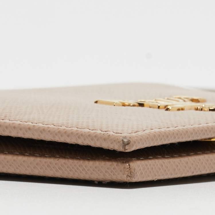 مملوكة مسبقًا Prada Beige Saffiano Leather Card Holder with Strap 