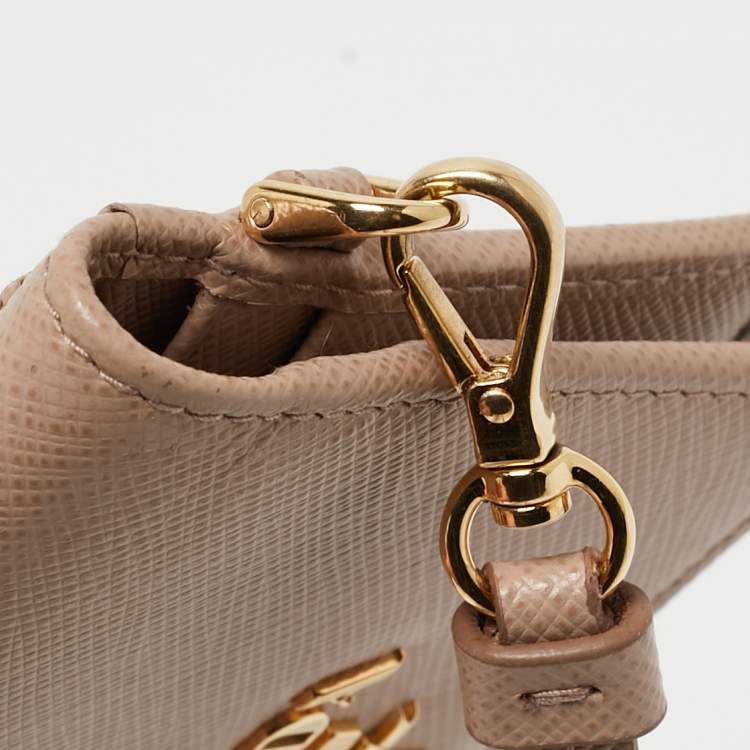 مملوكة مسبقًا Prada Beige Saffiano Leather Card Holder with Strap 
