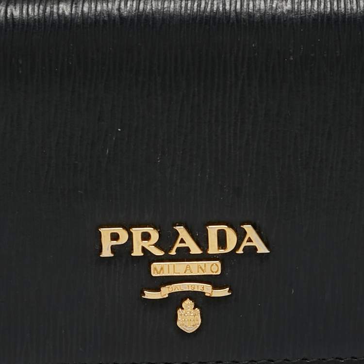 Pre Owned Prada Black Saffiano Leather Business Card Case