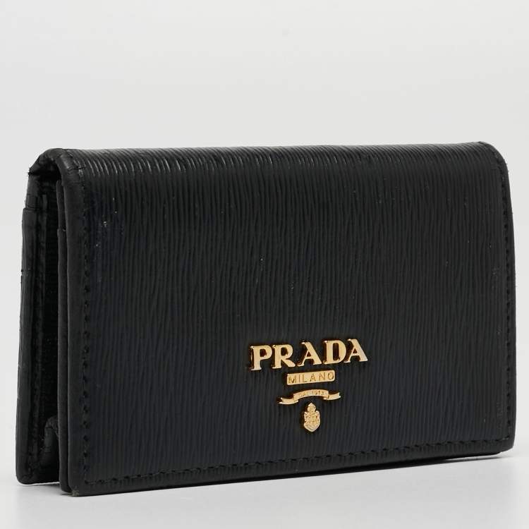 Pre Owned Prada Black Saffiano Leather Business Card Case