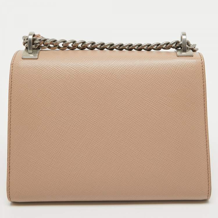 Pre Owned Prada Beige Saffiano Leather Small Monochrome Embellished Shoulder Bag