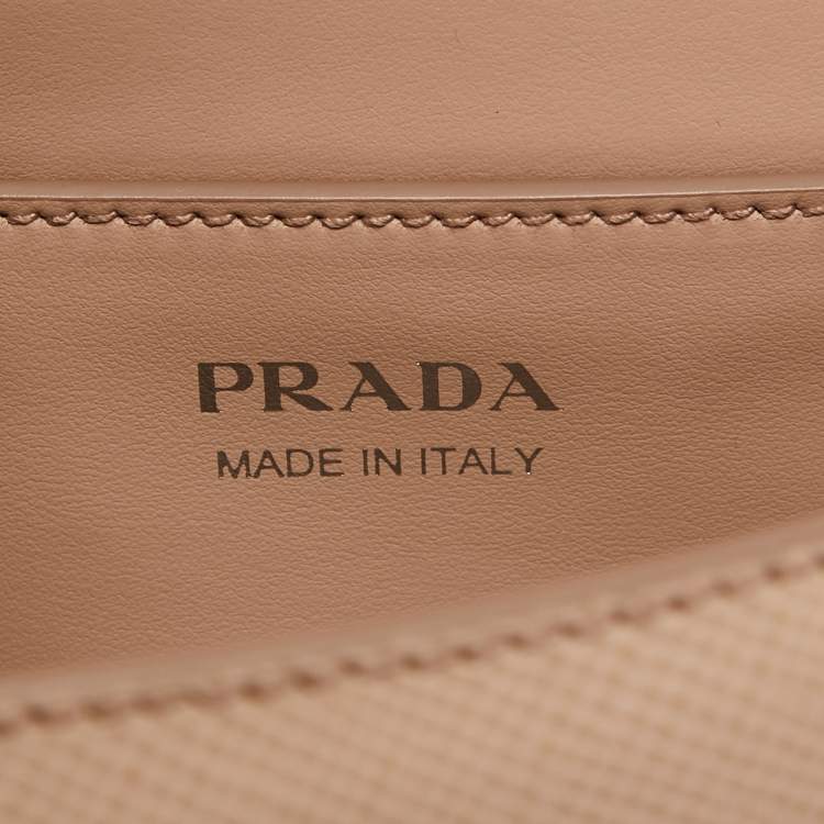 Pre Owned Prada Beige Saffiano Leather Small Monochrome Embellished Shoulder Bag