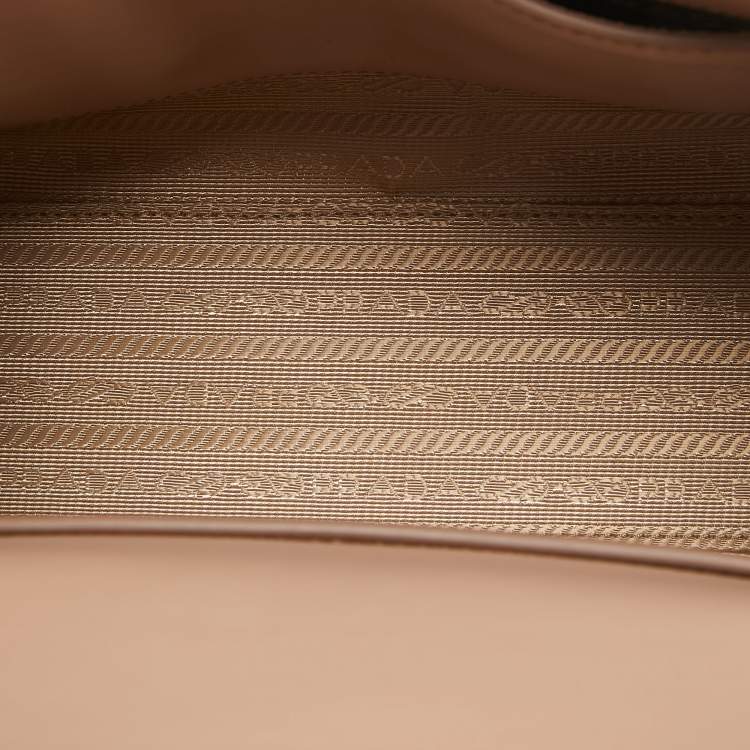Pre Owned Prada Beige Saffiano Leather Small Monochrome Embellished Shoulder Bag