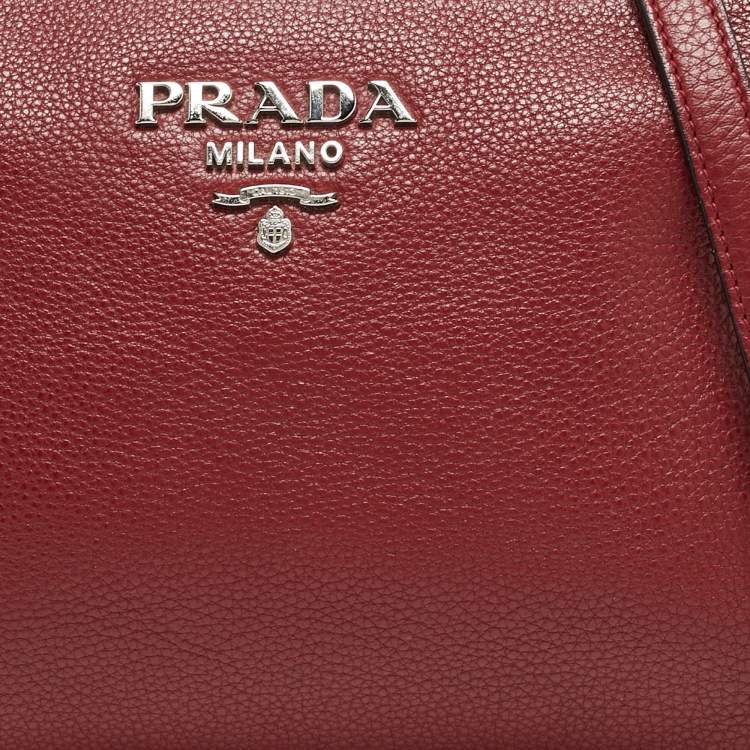 Pre Owned Prada Red Vitello Phenix Leather Double Zip Crossbody Bag