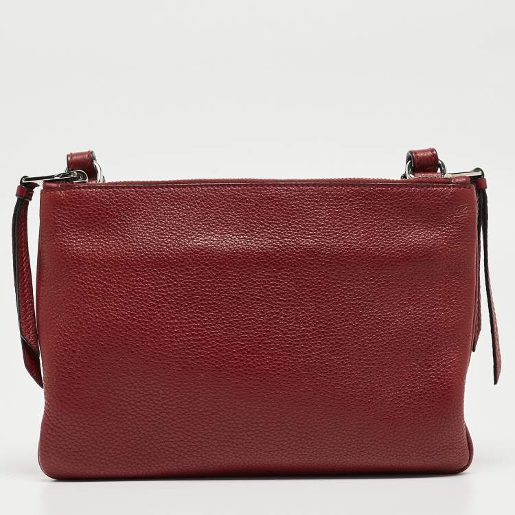 Pre Owned Prada Red Vitello Phenix Leather Double Zip Crossbody Bag