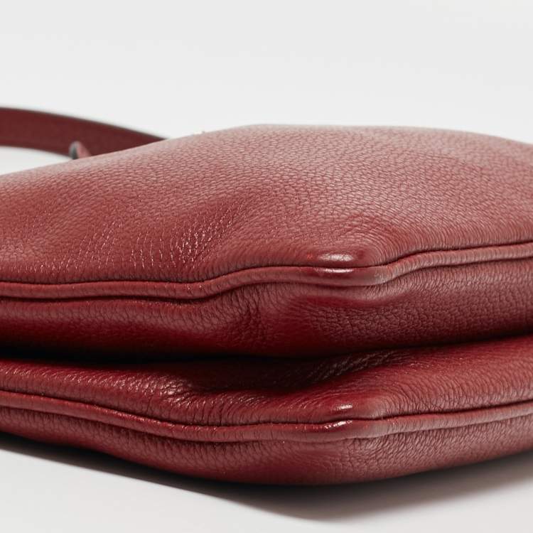 Pre Owned Prada Red Vitello Phenix Leather Double Zip Crossbody Bag