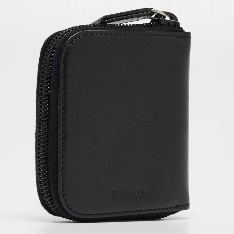 Pre Owned Prada Black Leather Zip Coin Purse