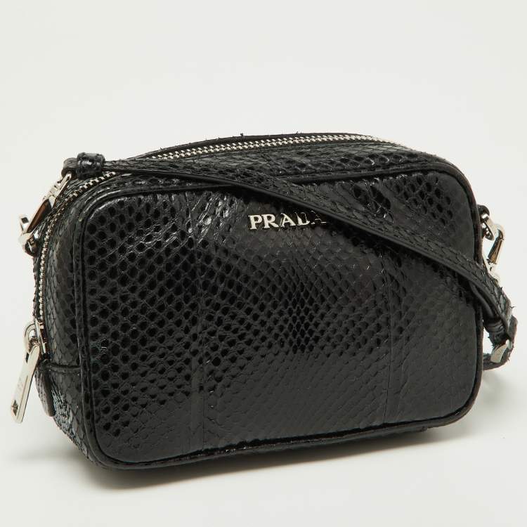 Pre Owned Prada Black Watersnake Mini Camera Bag