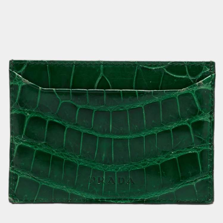 مملوكة مسبقًا Prada Green Crocodile Card Holder
