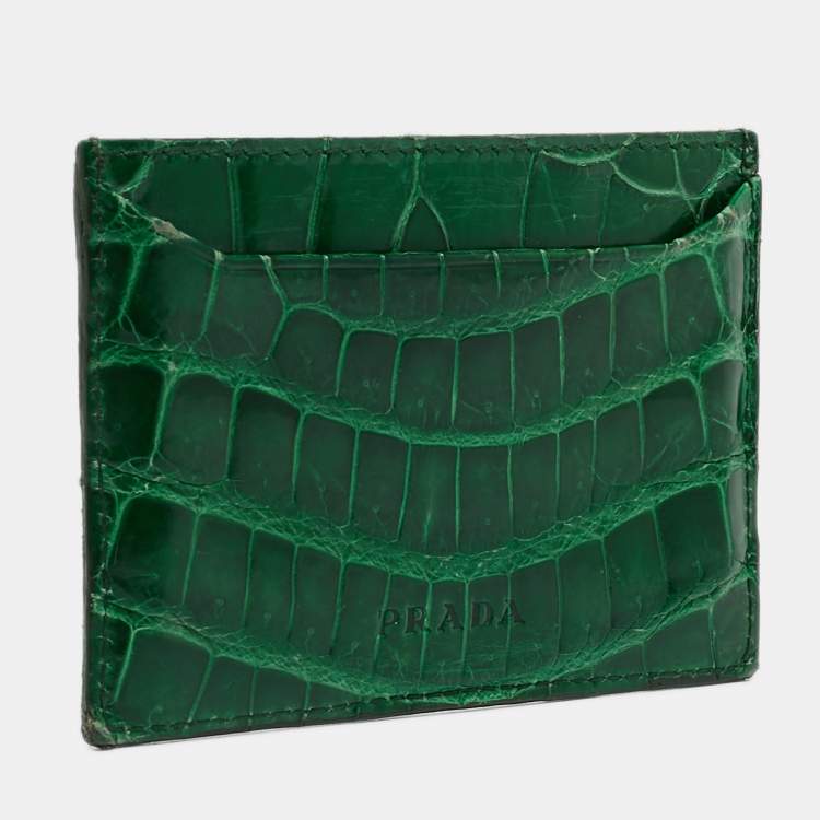 مملوكة مسبقًا Prada Green Crocodile Card Holder