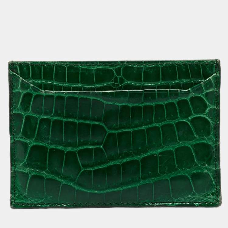 مملوكة مسبقًا Prada Green Crocodile Card Holder