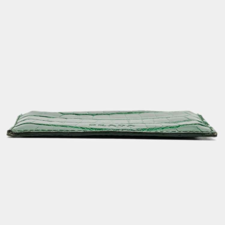 مملوكة مسبقًا Prada Green Crocodile Card Holder
