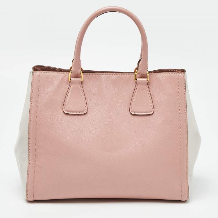 Pre Owned Prada Pink/White Saffiano Lux Leather Open Tote