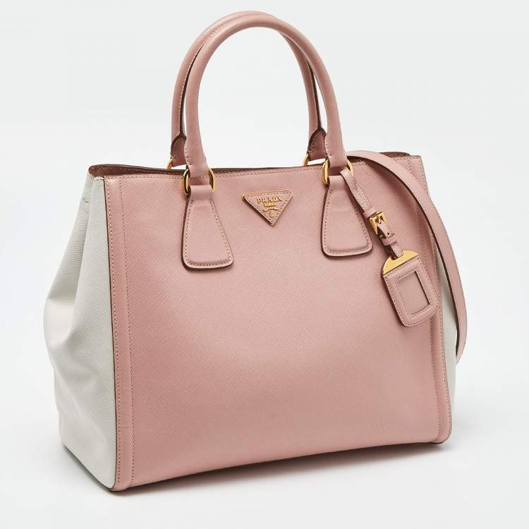 Pre Owned Prada Pink/White Saffiano Lux Leather Open Tote