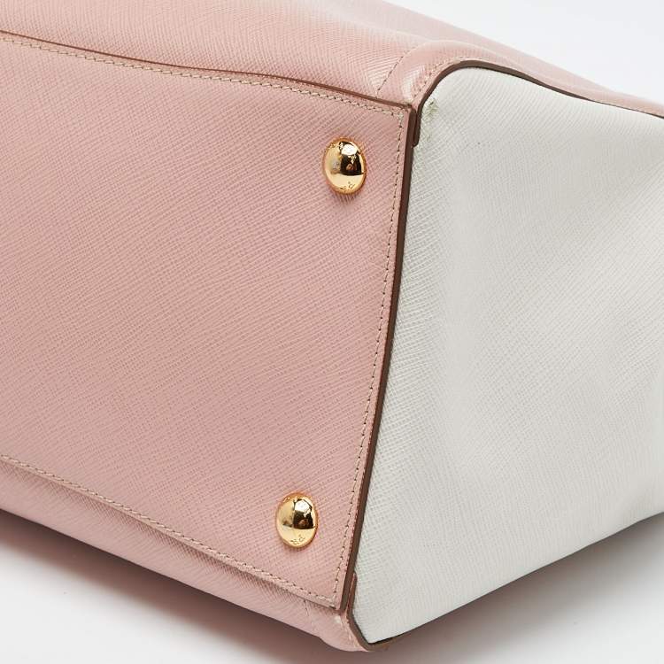 Pre Owned Prada Pink/White Saffiano Lux Leather Open Tote