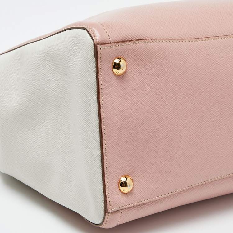 Pre Owned Prada Pink/White Saffiano Lux Leather Open Tote