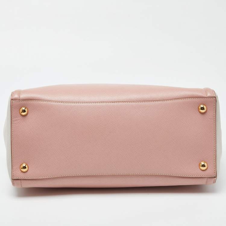 Pre Owned Prada Pink/White Saffiano Lux Leather Open Tote