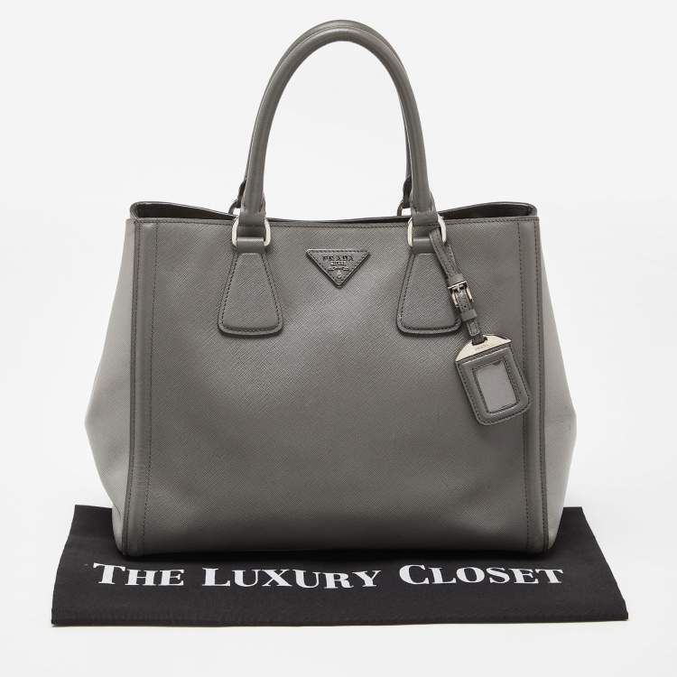 Pre Owned Prada Two Tone Grey Saffiano Lux Leather Open Tote