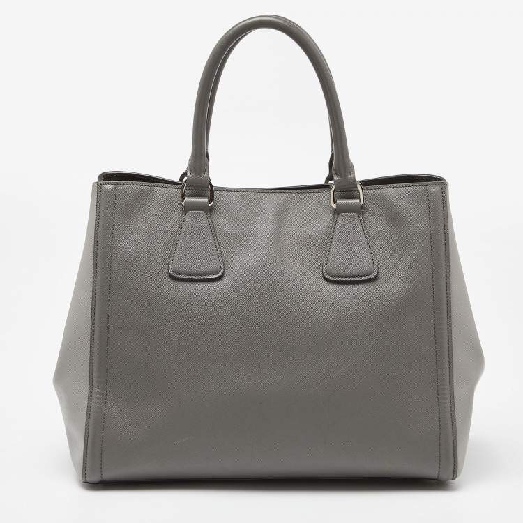 Pre Owned Prada Two Tone Grey Saffiano Lux Leather Open Tote