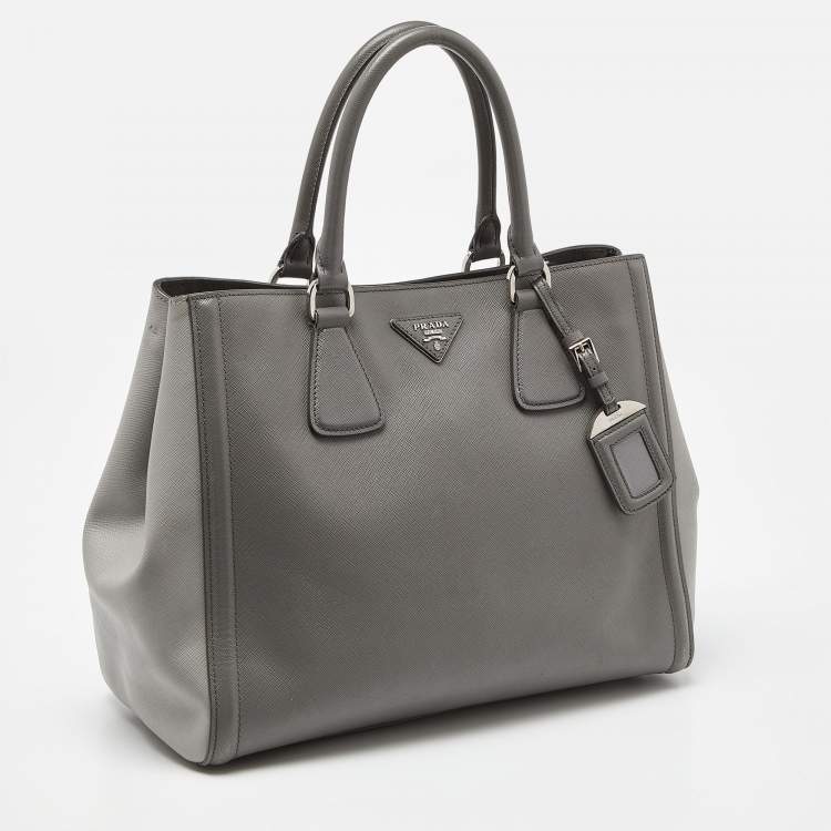 Pre Owned Prada Two Tone Grey Saffiano Lux Leather Open Tote