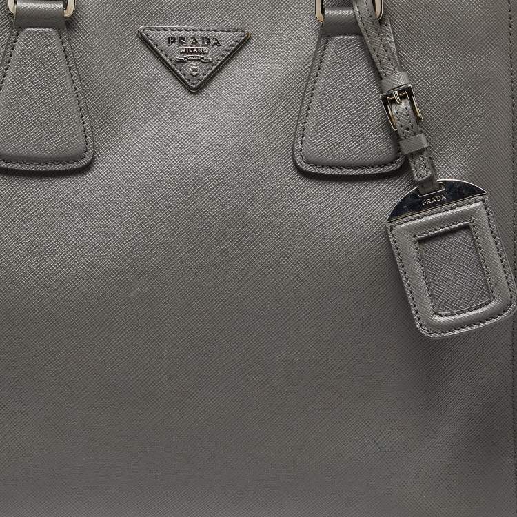Pre Owned Prada Two Tone Grey Saffiano Lux Leather Open Tote