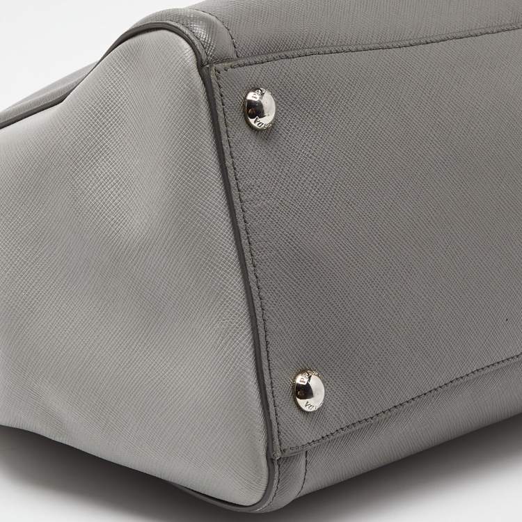 Pre Owned Prada Two Tone Grey Saffiano Lux Leather Open Tote
