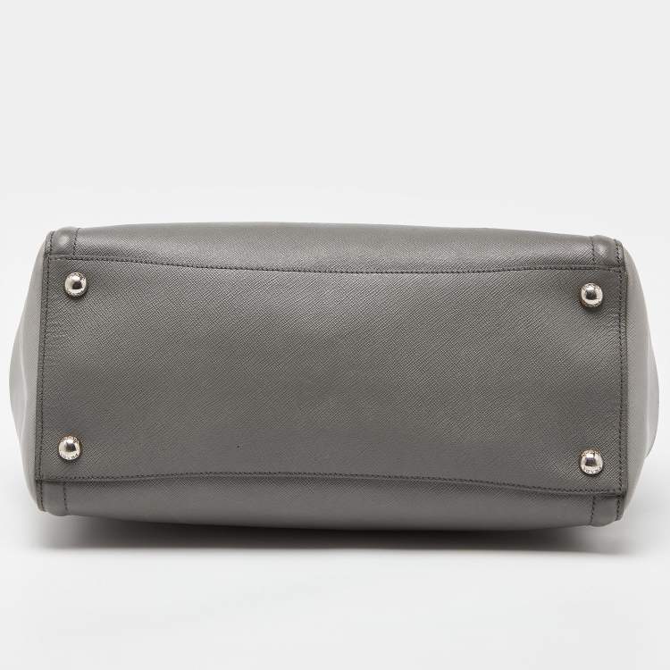 Pre Owned Prada Two Tone Grey Saffiano Lux Leather Open Tote