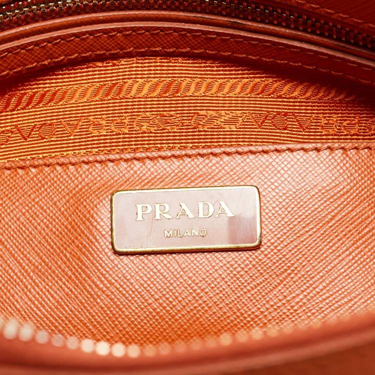 Pre Owned Prada Orange Saffiano Lux Leather Medium Promenade Satchel