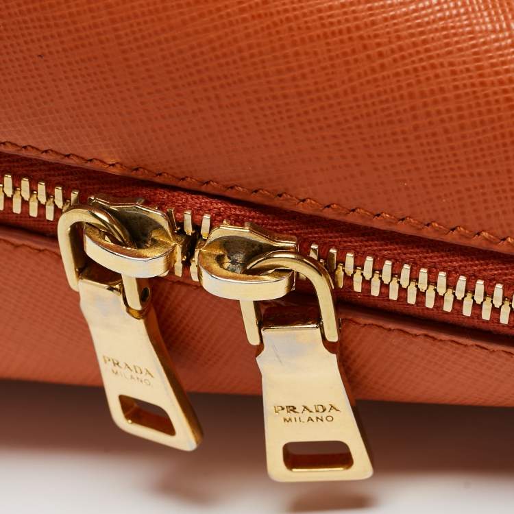 Pre Owned Prada Orange Saffiano Lux Leather Medium Promenade Satchel